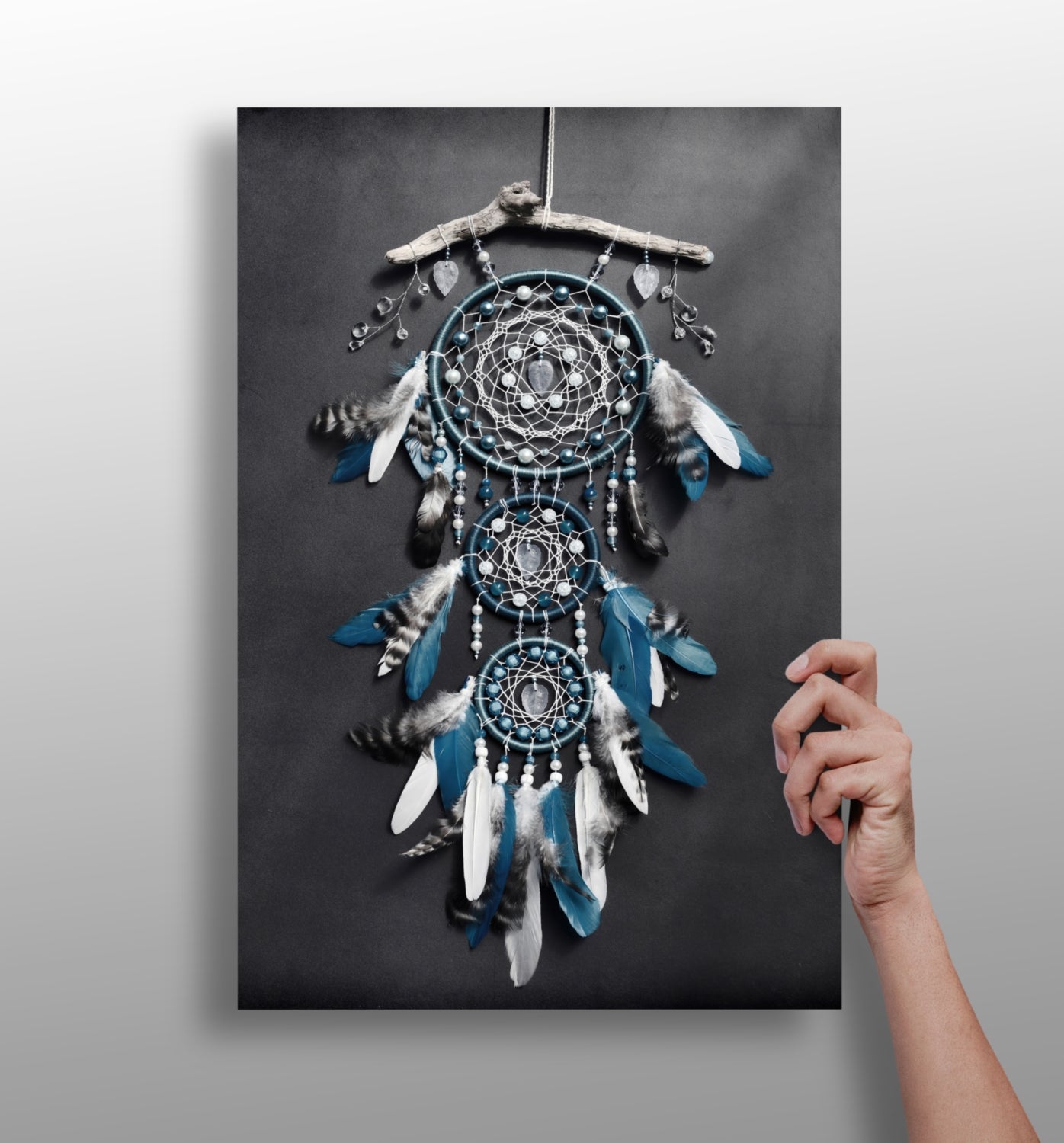 Teal Triple Hoop Driftwood Dreamcatcher Aluminum Print