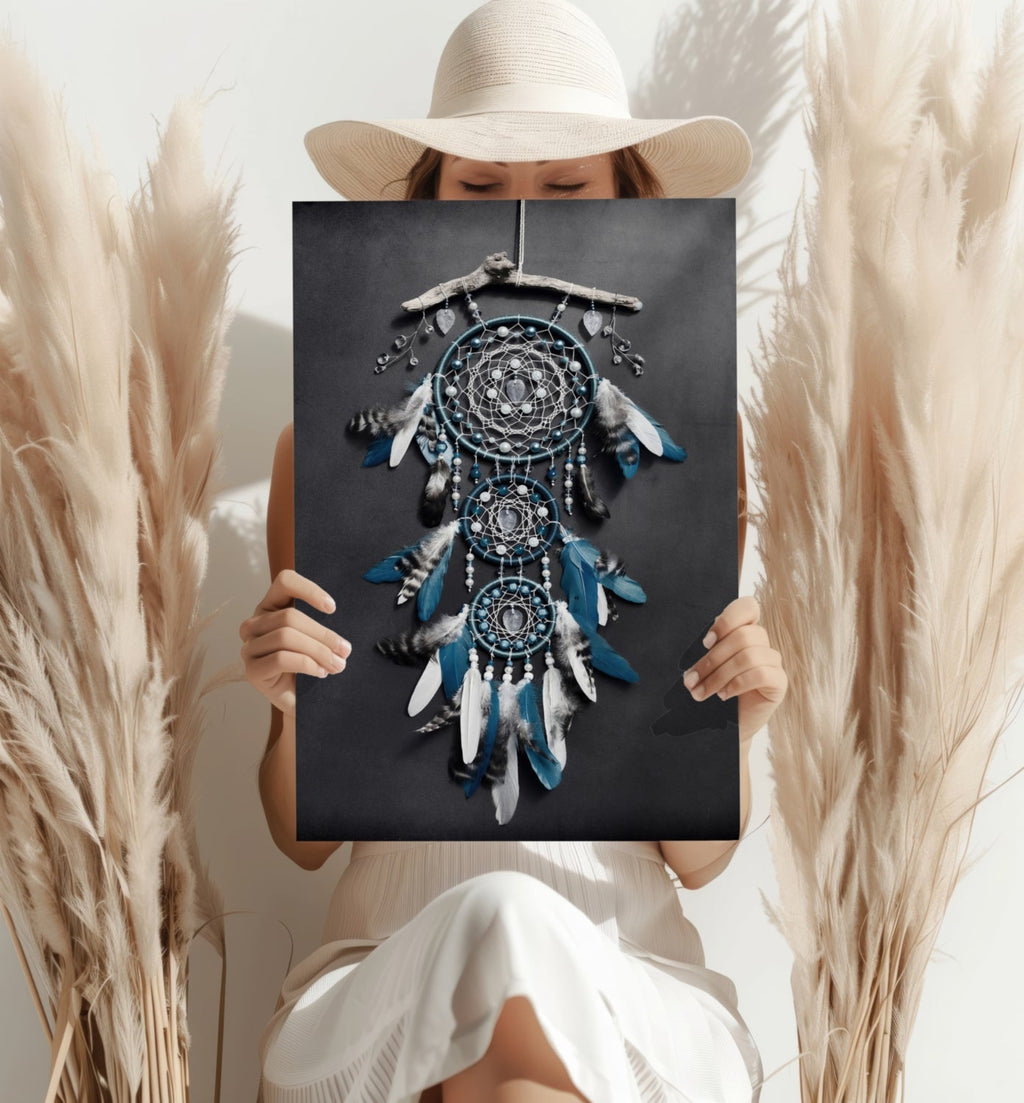 Teal Triple Hoop Driftwood Dreamcatcher Aluminum Print