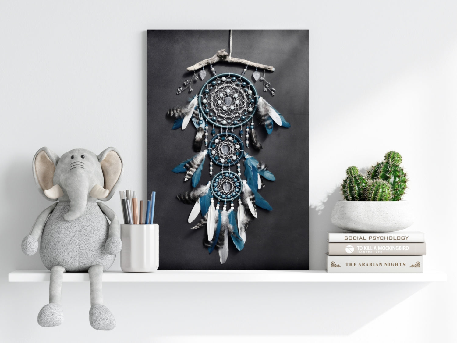 Teal Triple Hoop Driftwood Dreamcatcher Aluminum Print