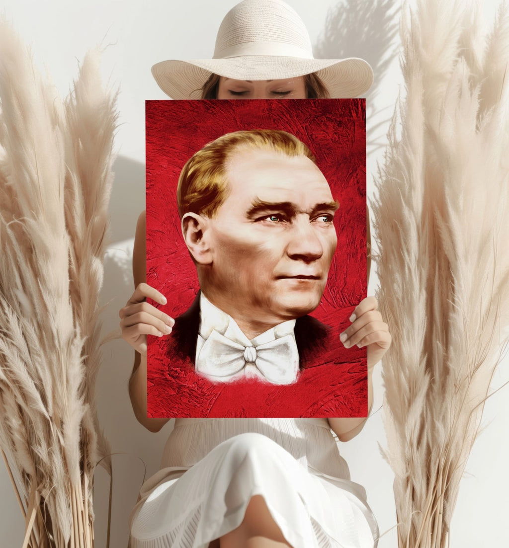Ataturk Portrait Red Backdrop Aluminum Print