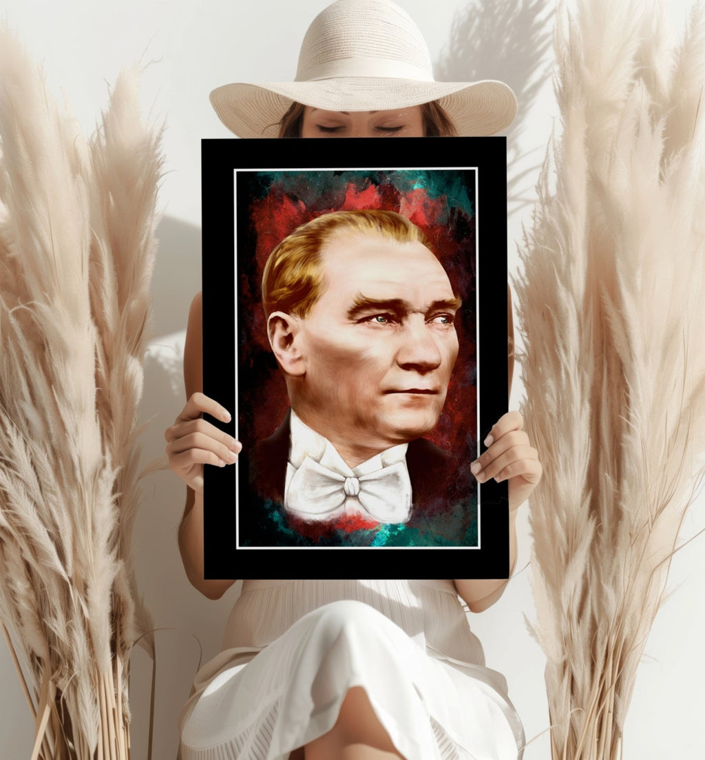 Framed Ataturk Red Teal Aluminum Print