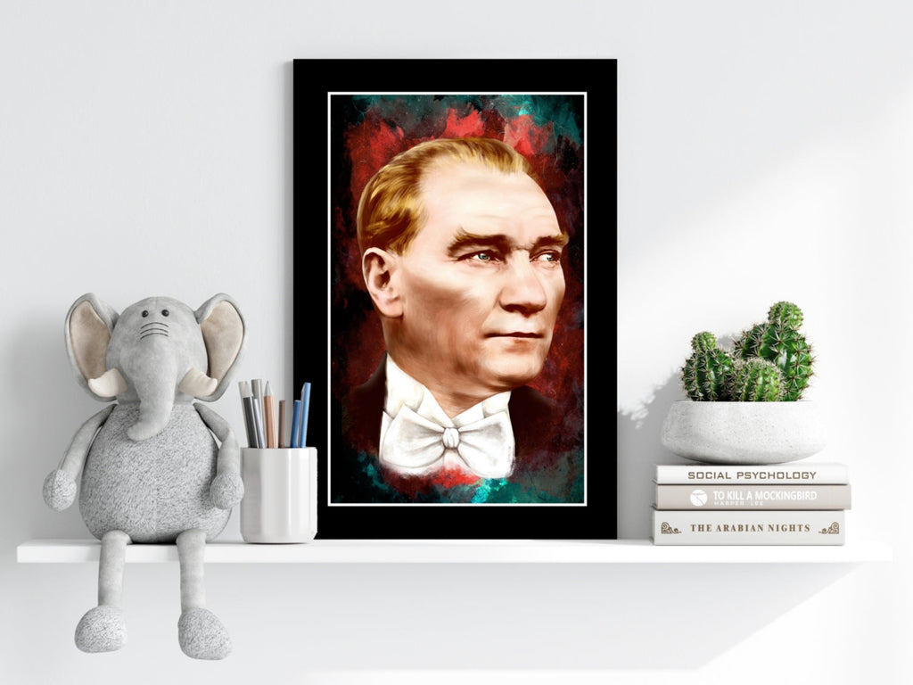 Framed Ataturk Red Teal Aluminum Print