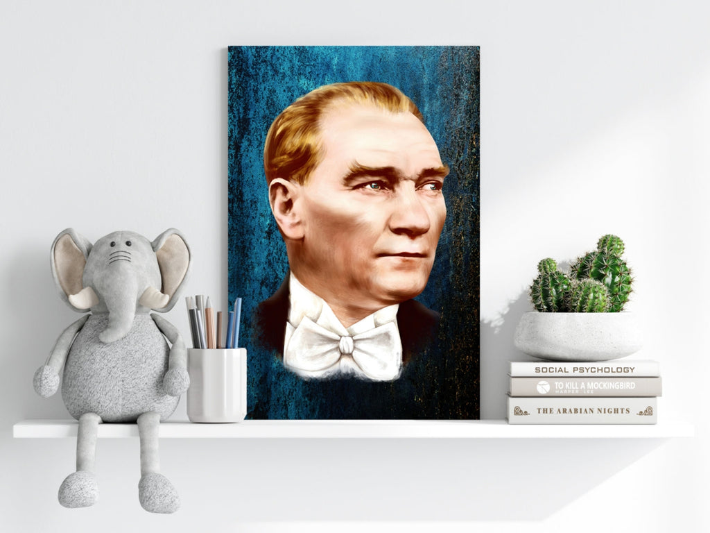 Ataturk Portrait Teal Backdrop Aluminum Print