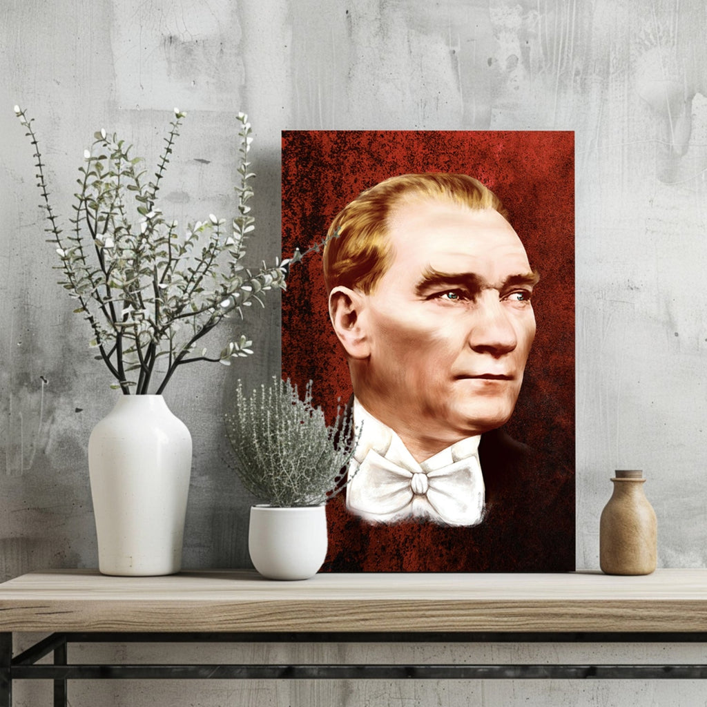 Ataturk Portrait Rust Red Aluminum Print