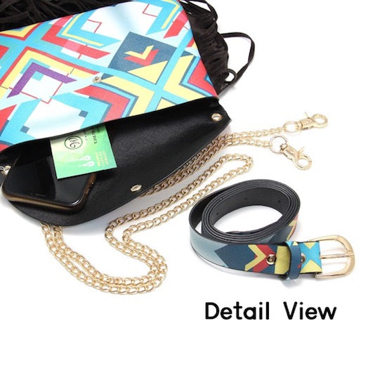 Boho Patterned Faux Leather Fanny Pack Crossbody Belt Bag