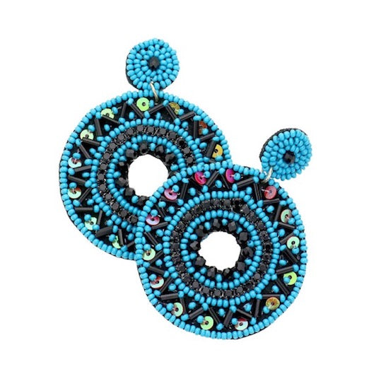 Boho Sequin Multi Beaded Detailed Open Circle Earrings