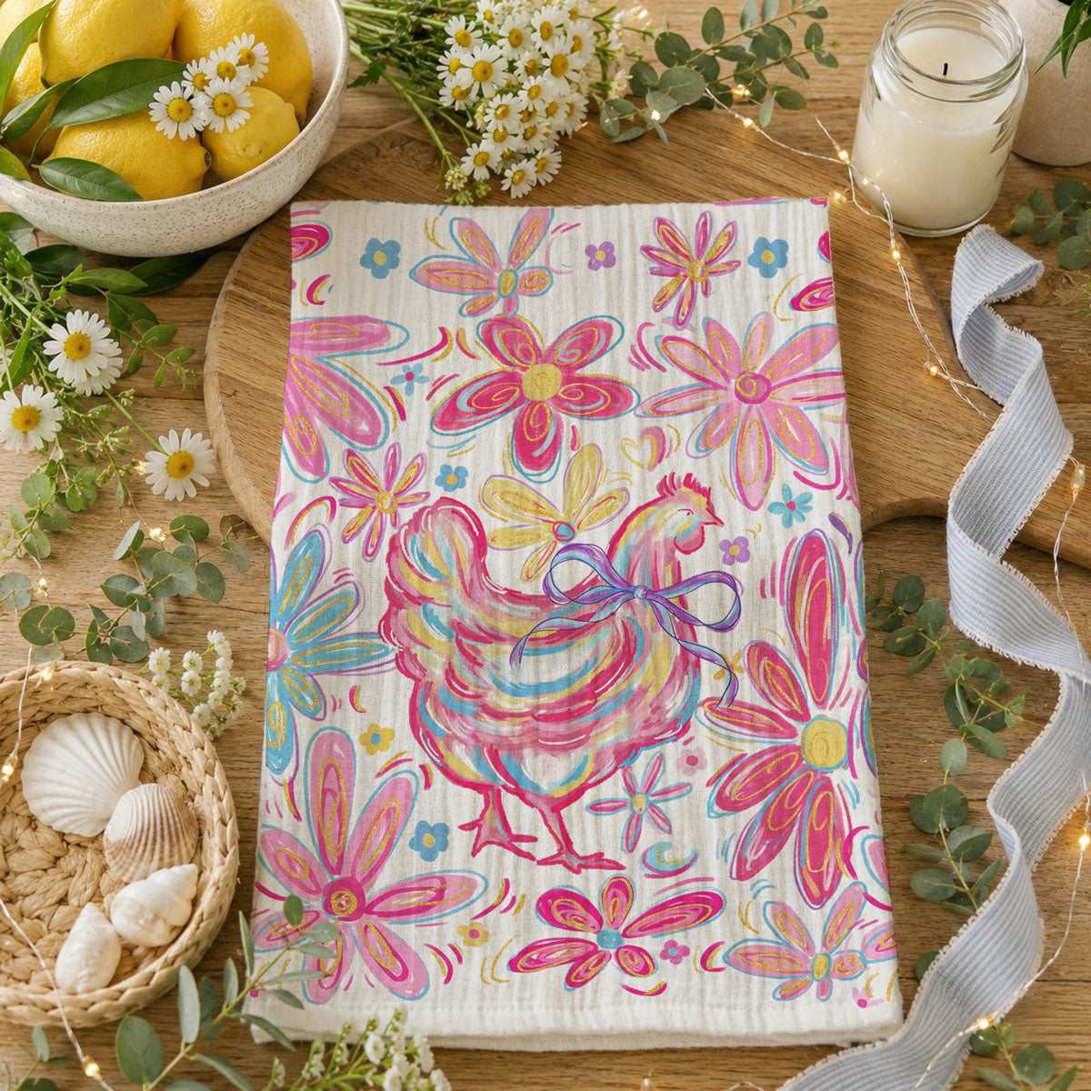 Floral Boho Chicken Towel
