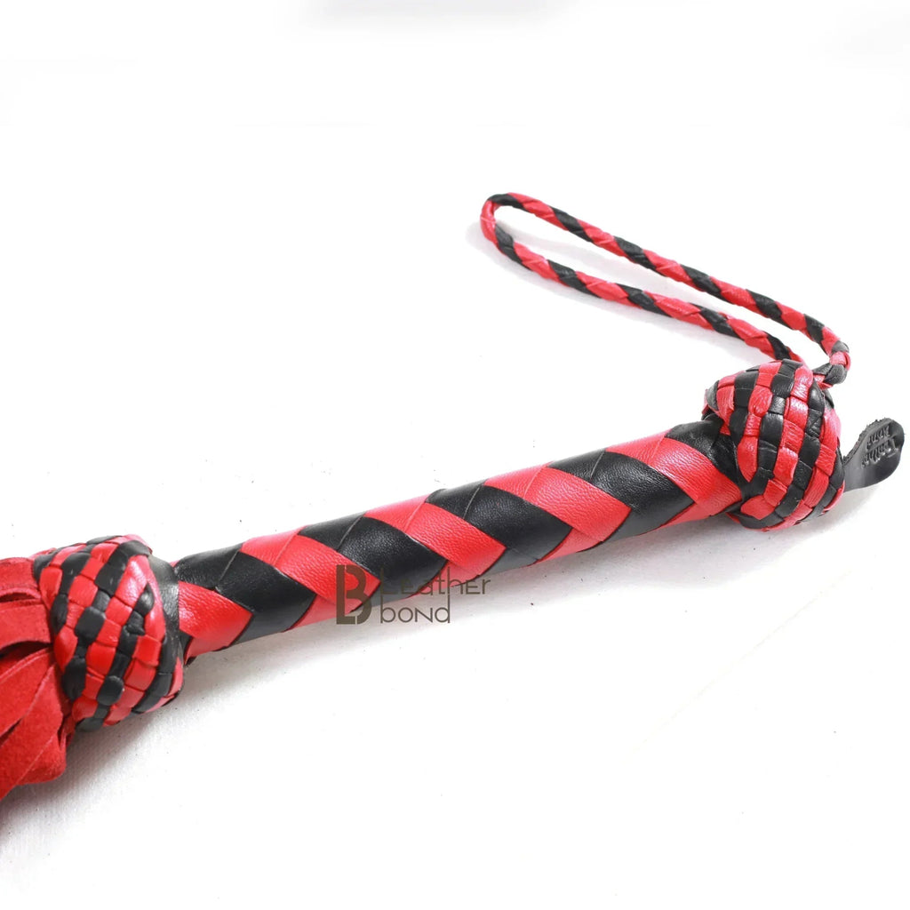 ❤️🖤 Real Genuine Cow Hide Suede Leather Flogger 100 Falls Red & Black Heavy Duty Thuddy Whip