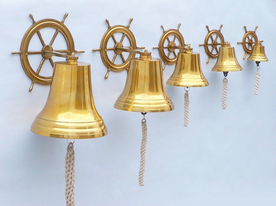 Brass Plated Hanging Ship Wheel Bell 8""