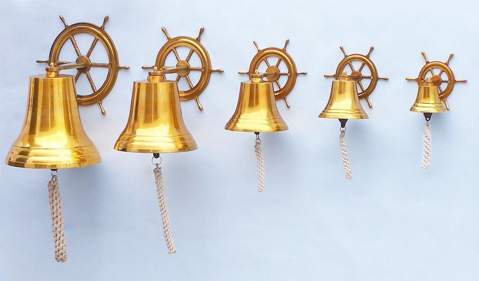 Brass Plated Hanging Ship Wheel Bell 7""