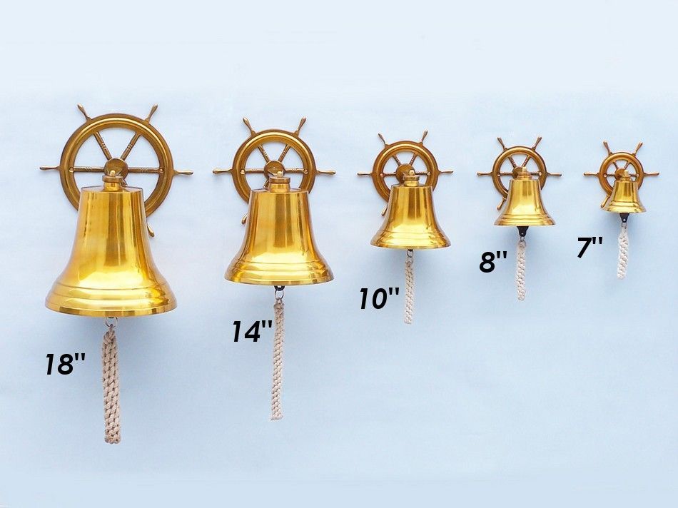Brass Plated Hanging Ship Wheel Bell 8""