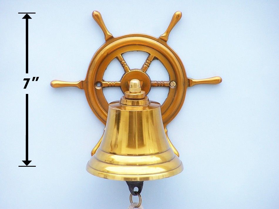 Brass Plated Hanging Ship Wheel Bell 7""