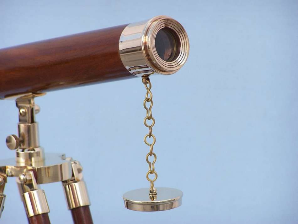 Floor Standing Brass/Wood Harbor Master Telescope 30"" - Wood