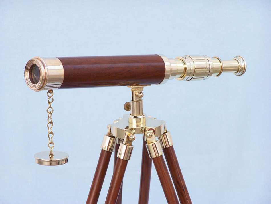 Floor Standing Brass/Wood Harbor Master Telescope 30"" - Wood