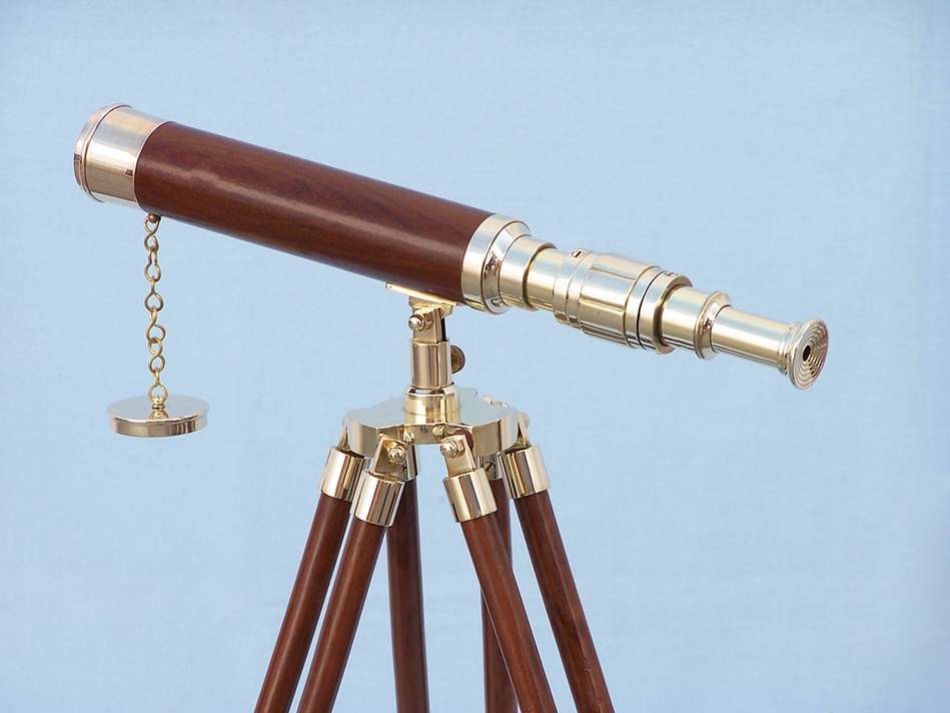 Floor Standing Brass/Wood Harbor Master Telescope 30"" - Wood