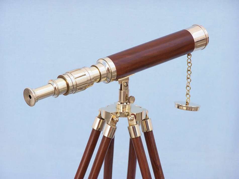 Floor Standing Brass/Wood Harbor Master Telescope 30"" - Wood