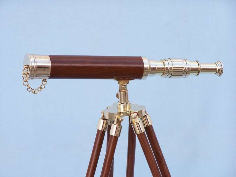 Floor Standing Brass/Wood Harbor Master Telescope 30"" - Wood