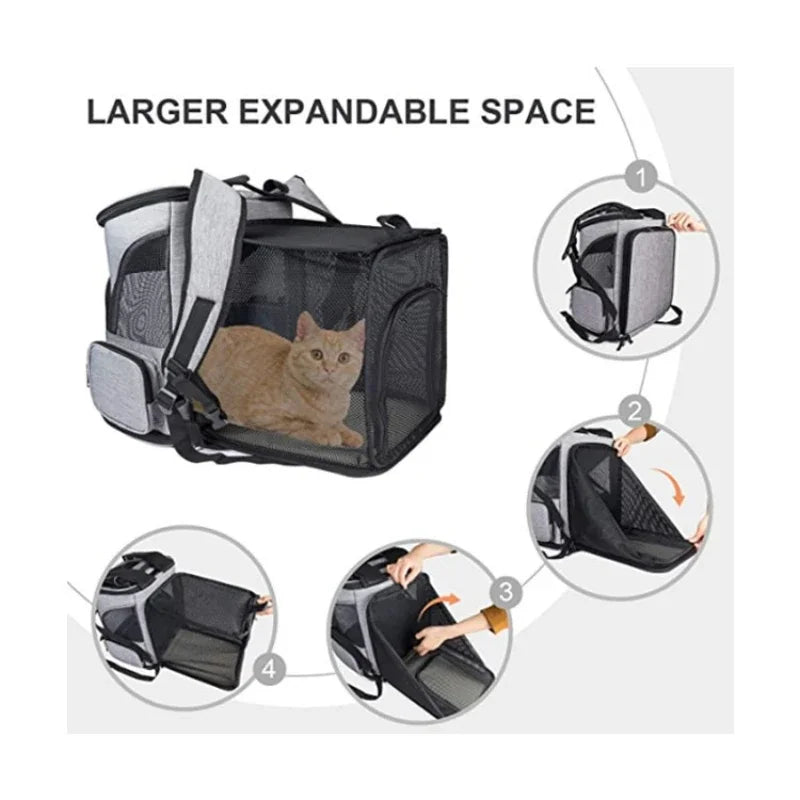 Breathable Foldable Expandable Pet Carrier Backpack for Cats & Small Dogs, Fits Pets up to 6.5 kg (14.3 lb) - PhishStones Products