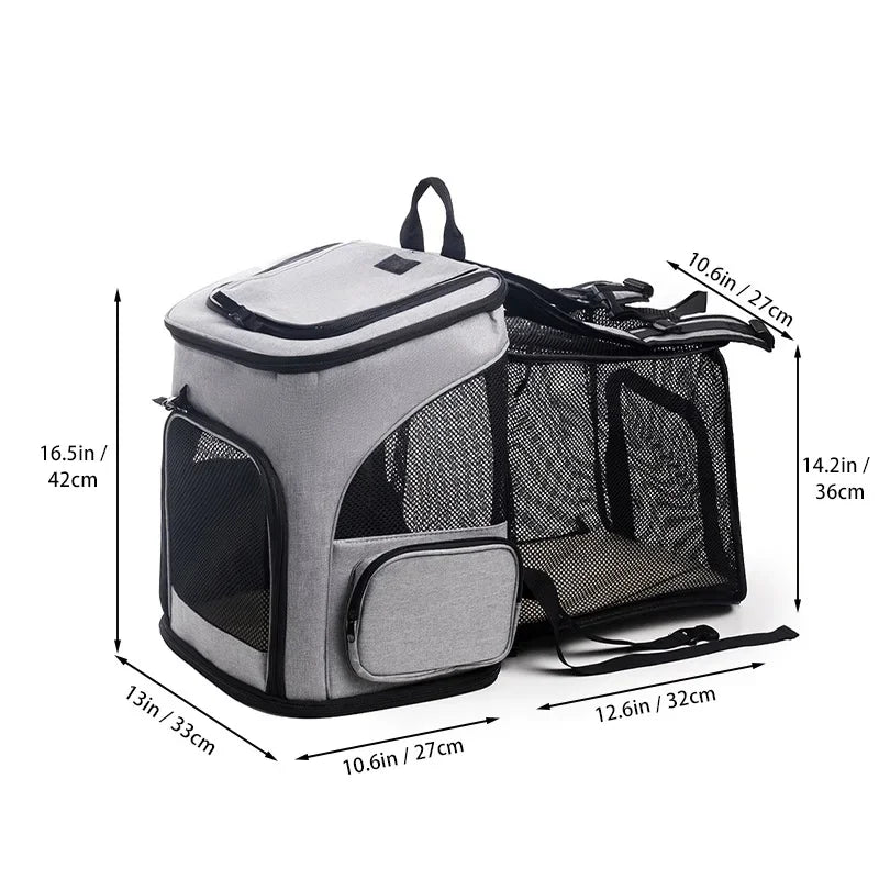 Breathable Foldable Expandable Pet Carrier Backpack for Cats & Small Dogs, Fits Pets up to 6.5 kg (14.3 lb) - PhishStones Products