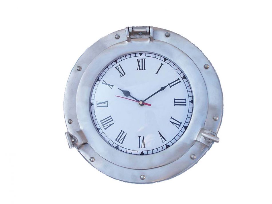 Brushed Nickel Deluxe Class Porthole Clock 12""