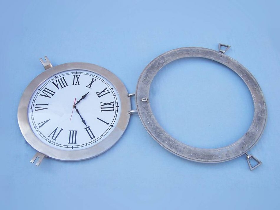 Brushed Nickel Deluxe Class Porthole Clock 24""