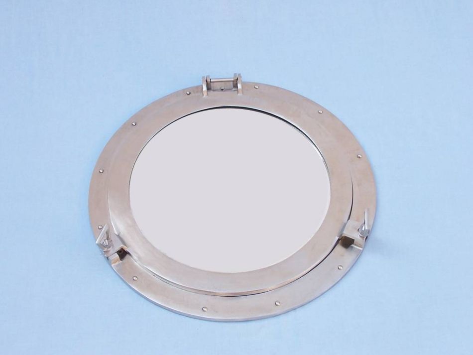 Brushed Nickel Deluxe Class Decorative Ship Porthole Mirror 20""
