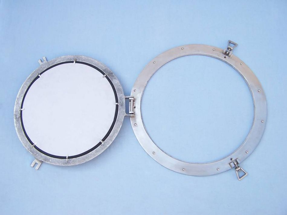 Brushed Nickel Deluxe Class Decorative Ship Porthole Mirror 20""