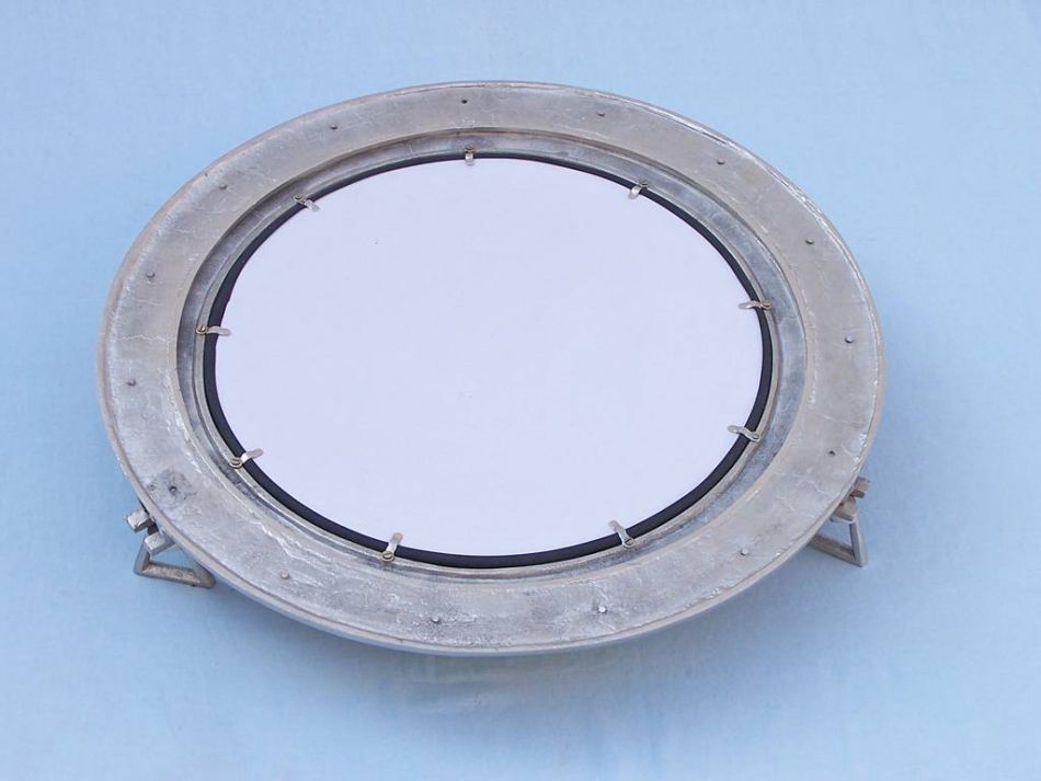Brushed Nickel Deluxe Class Decorative Ship Porthole Mirror 24""