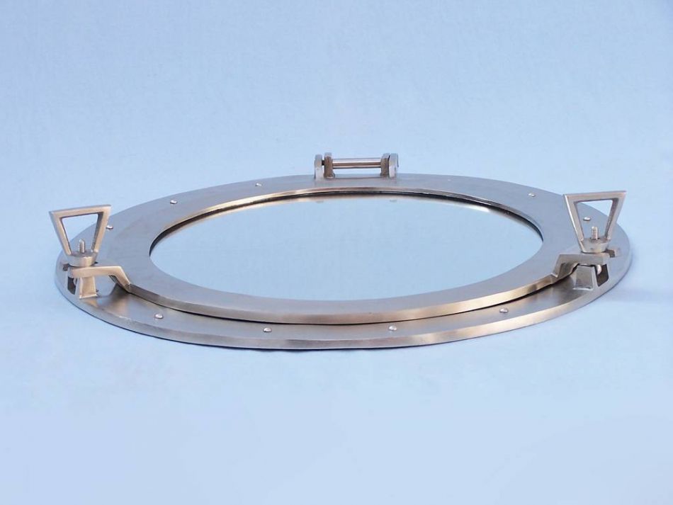 Brushed Nickel Deluxe Class Decorative Ship Porthole Mirror 24""