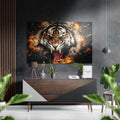 Roaring Tiger Fire Sparks Brushed Aluminium Dibond Wall Art