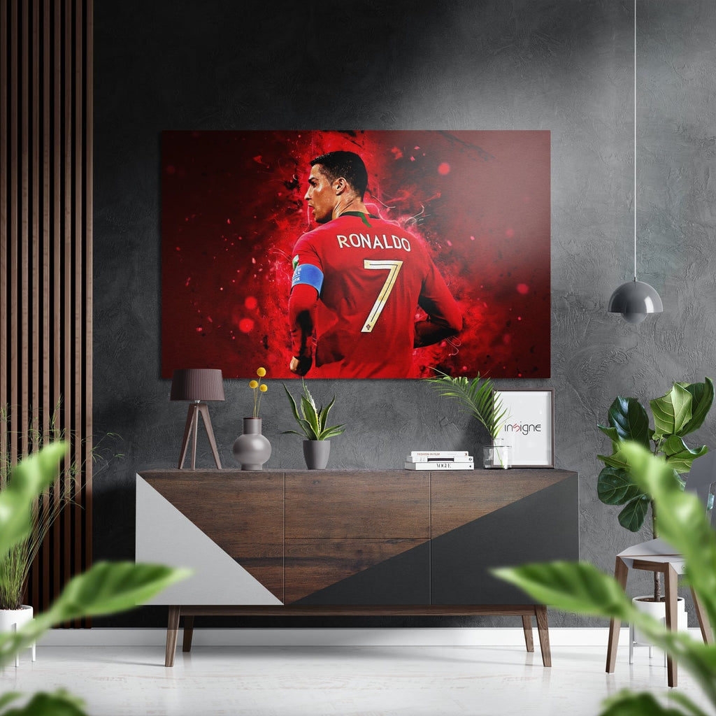 Number 7 Red Jersey Back View Brushed Aluminium Dibond Wall Art
