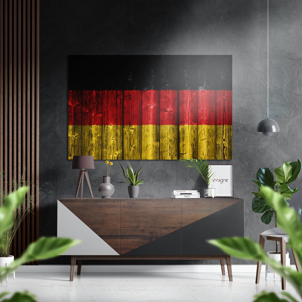 German Flag on Wood Planks Brushed Aluminium Dibond Wall Art