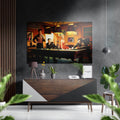 Red Dress Woman on Pool Table Brushed Aluminium Dibond Wall Art