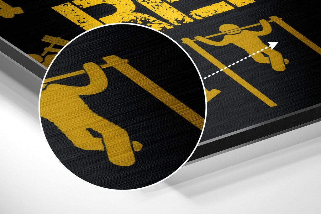 Golden Yellow Training Symbols Brushed Aluminium Dibond Wall Art