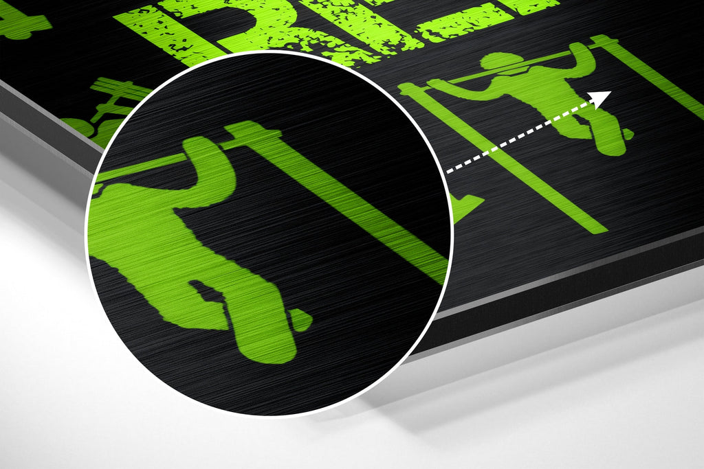 Neon Green Gym Icons Motivation Brushed Aluminium Dibond Wall Art