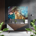Teal Ochre Alcohol Ink Marble Brushed Aluminium Dibond Wall Art