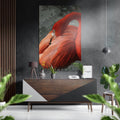 Preening Flamingo Close Up On Green Brushed Aluminium Dibond Wall Art