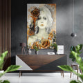 White Haired Woman With Orange Roses Brushed Aluminium Dibond Wall Art