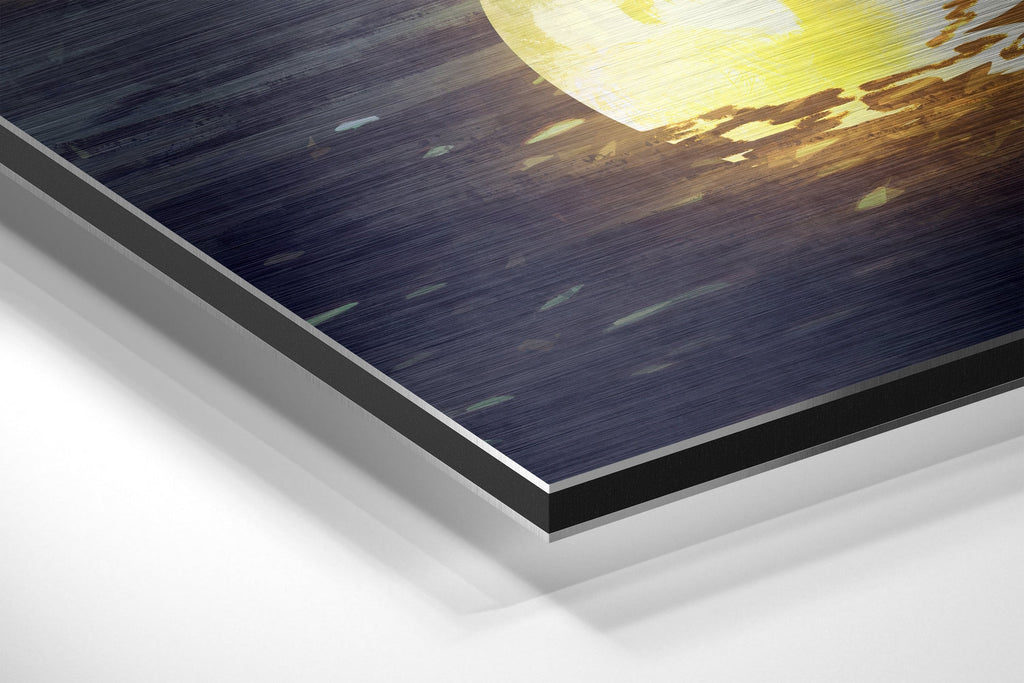 Glowing Moons Floating Sea Boat Brushed Aluminium Dibond Wall Art