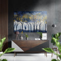 Stag Silhouette Golden Forest Brushed Aluminium Dibond Wall Art