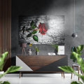 Red Rose on Weathered Wood Bark Brushed Aluminium Dibond Wall Art