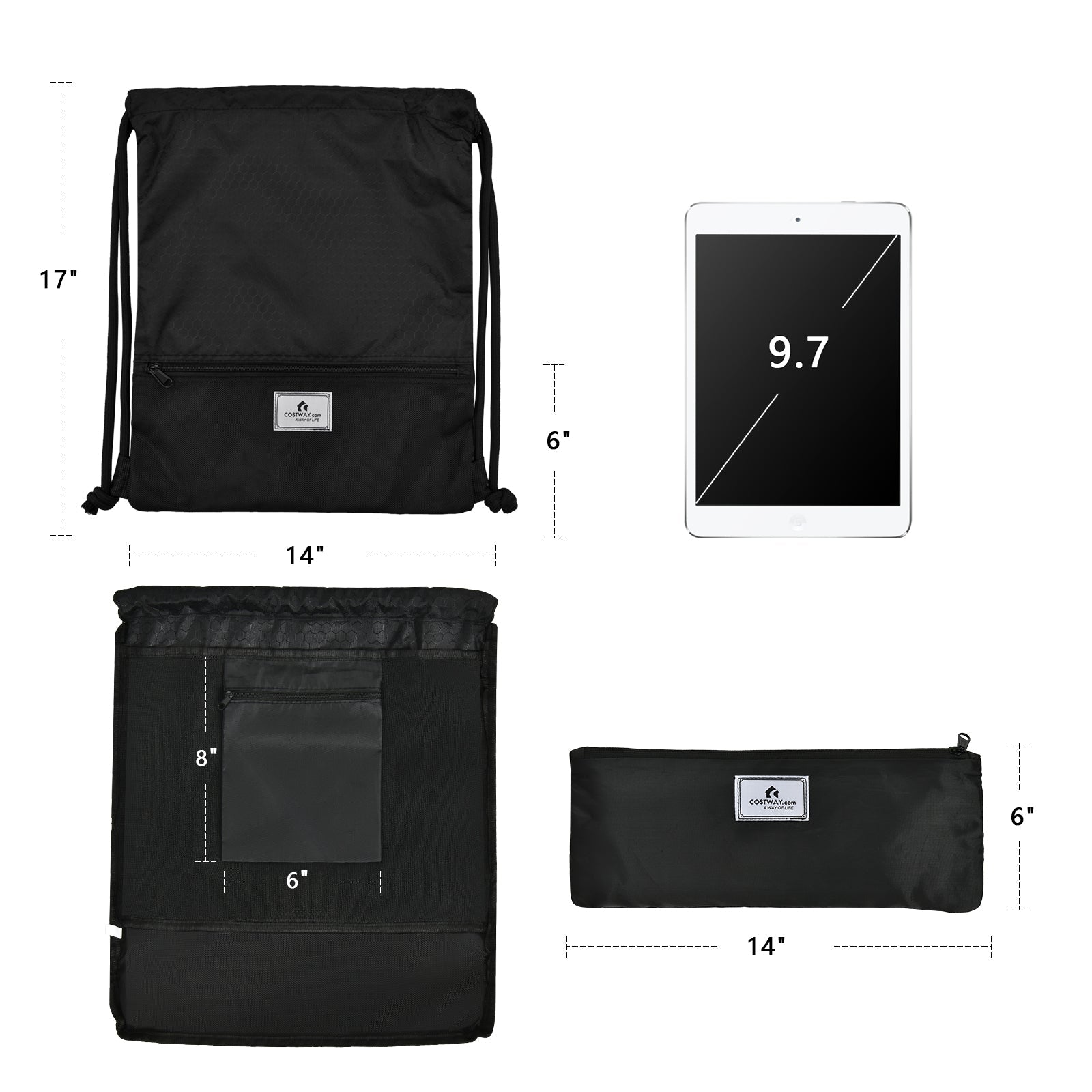 Drawstring Backpack String Bag Foldable Sports Sack with Zipper Pocket