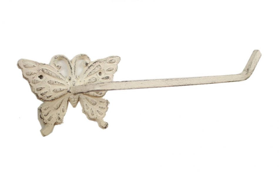 Whitewashed Cast Iron Butterfly Toilet Paper Holder 11""