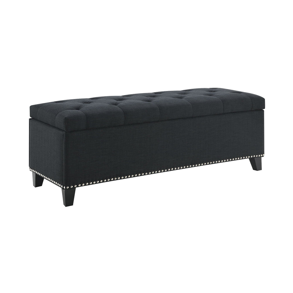 Button Tufted Storage Ottoman, Living Room Bench With Safety Close Hinge - Black - PhishStones Products