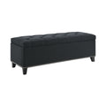 Button Tufted Storage Ottoman, Living Room Bench With Safety Close Hinge - Black - PhishStones Products