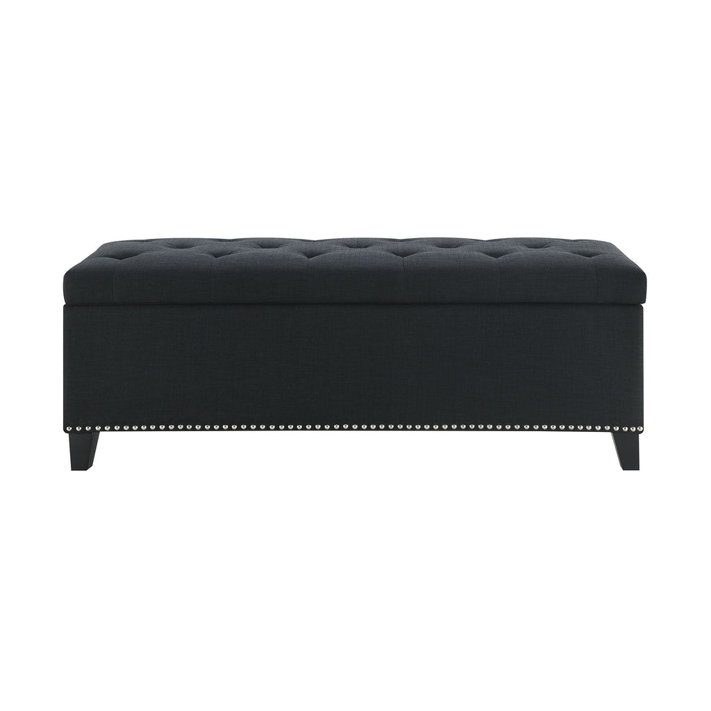 Button Tufted Storage Ottoman, Living Room Bench With Safety Close Hinge - Black - PhishStones Products