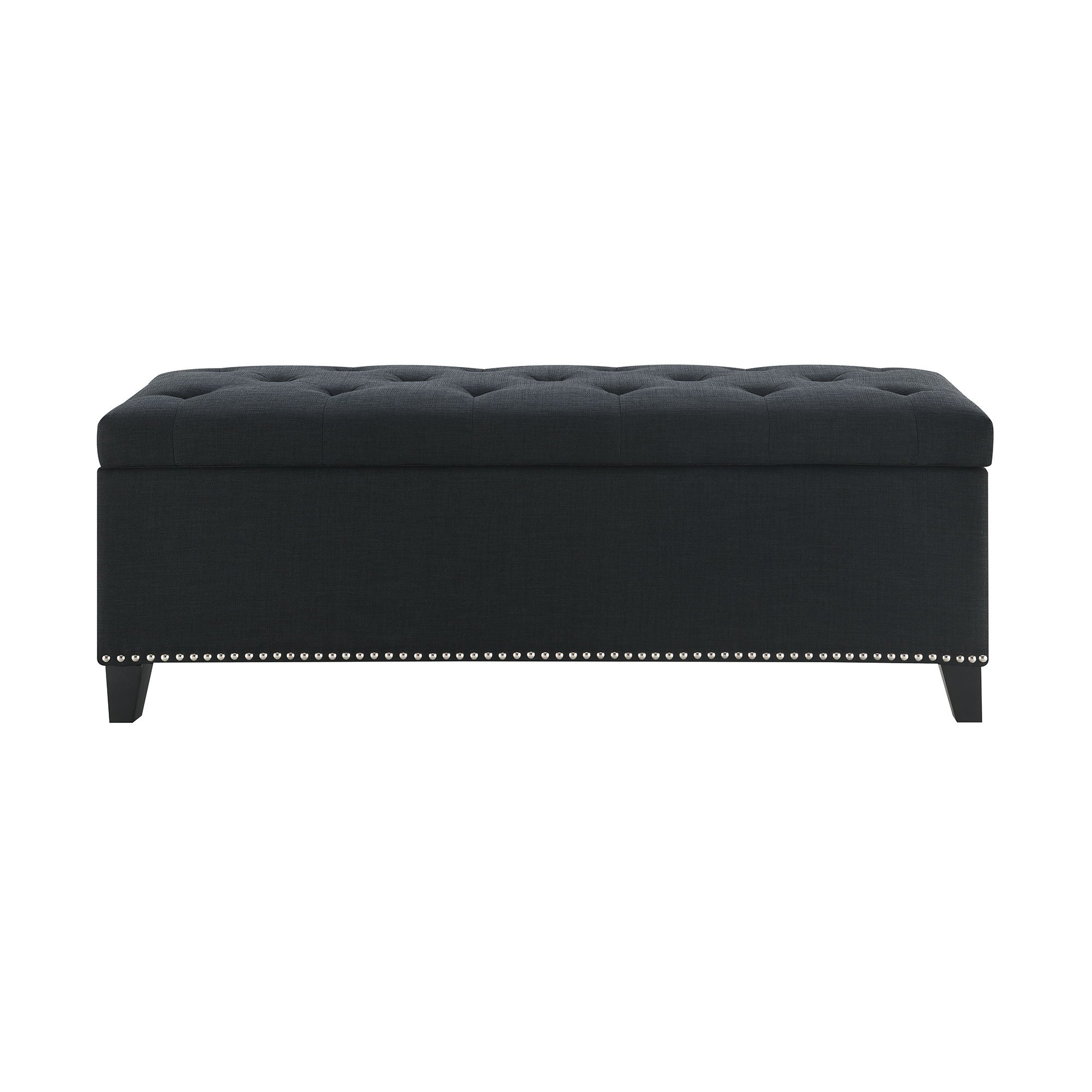 Button Tufted Storage Ottoman, Living Room Bench With Safety Close Hinge - Black - PhishStones Products