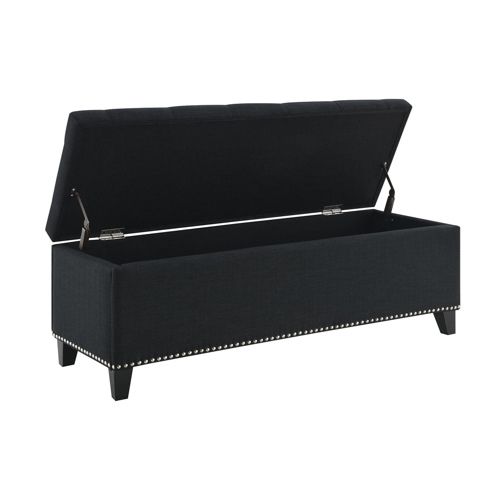 Button Tufted Storage Ottoman, Living Room Bench With Safety Close Hinge - Black - PhishStones Products