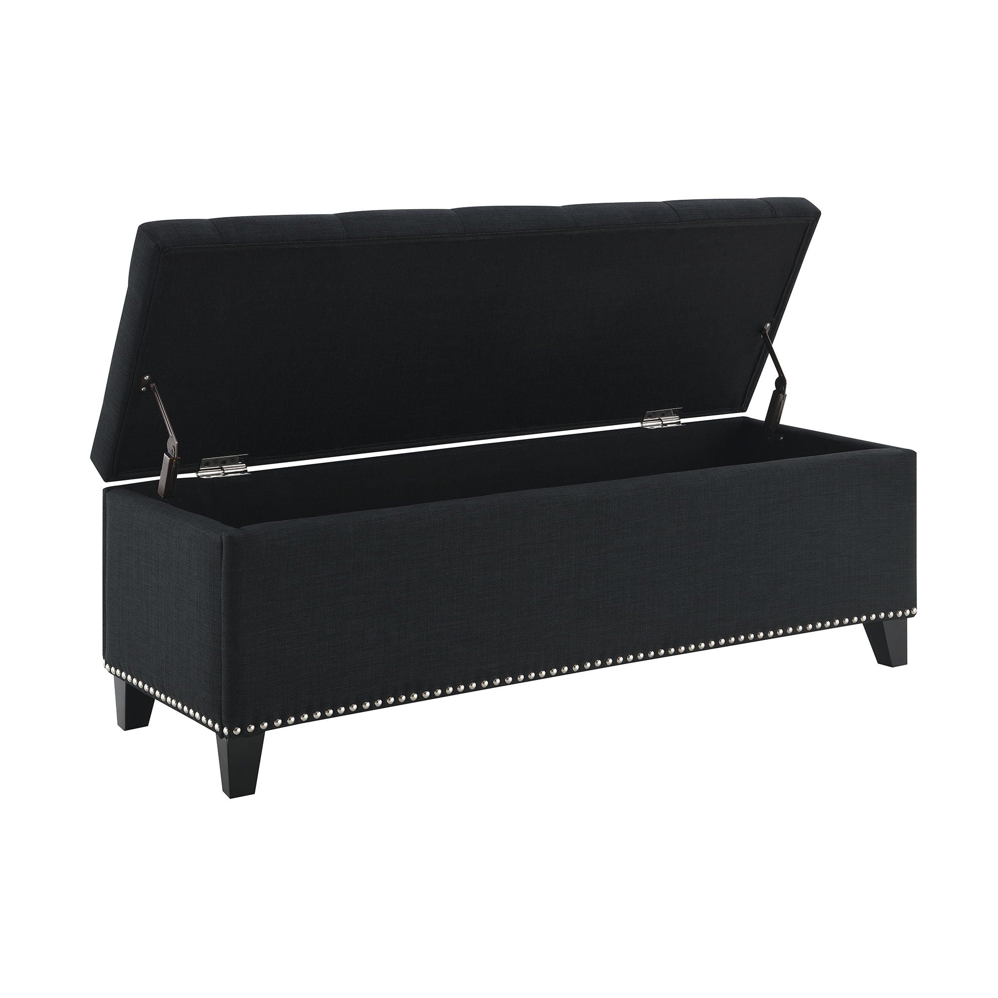Button Tufted Storage Ottoman, Living Room Bench With Safety Close Hinge - Black - PhishStones Products