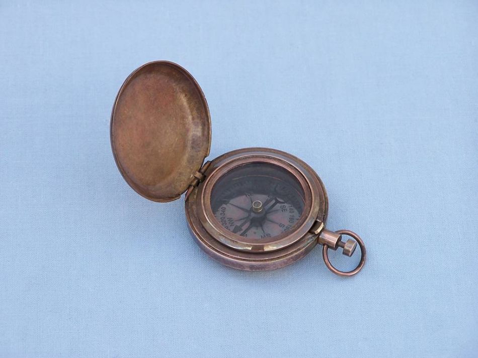 Antique Copper Ship Scout's Push Button Compass 2""